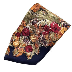 Villa Bugatti Tan-Red-Green Scenic Floral Silk Necktie - USA - Like New